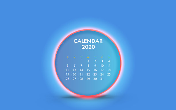 2020圆形闪亮日历在蓝色背景图片下载