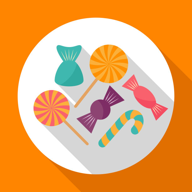 彩色万圣节糖果平面图标与长影子。图片下载