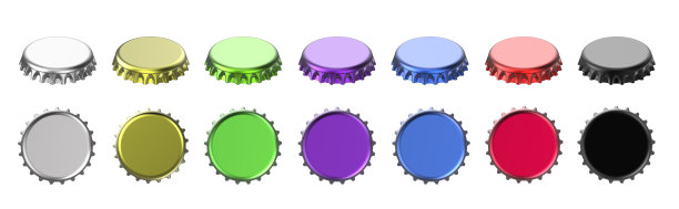 彩色铝瓶盖顶部，侧视图上的白色背景图片下载