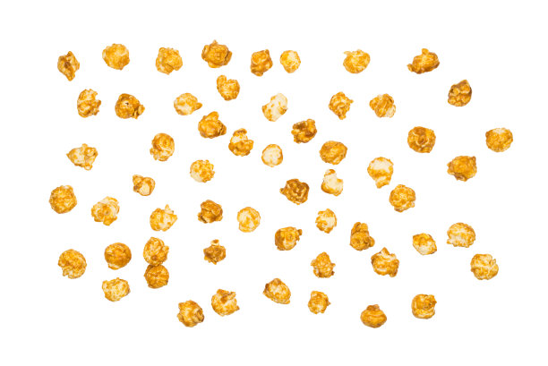 焦糖爆米花孤立在白色背景。图片下载
