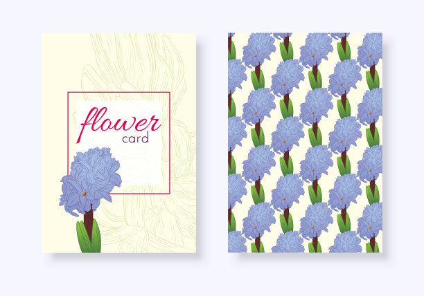 一套花卡片。植物开花，枝用花墨写生。风信子。时尚印花横幅，包装，笔记本，请帖图片下载