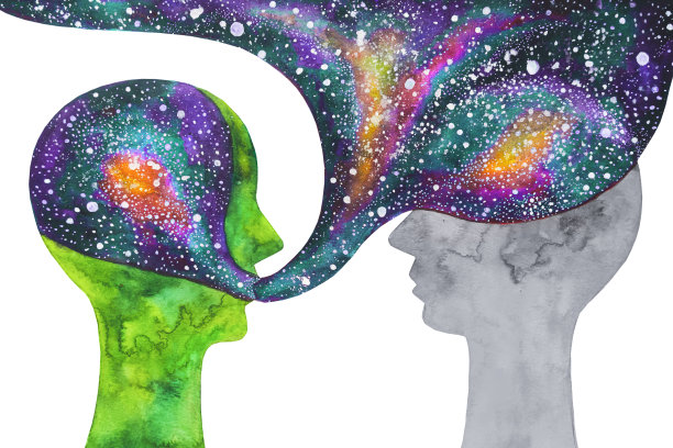 水彩画两位科学家交流思想。白色背景。图片下载