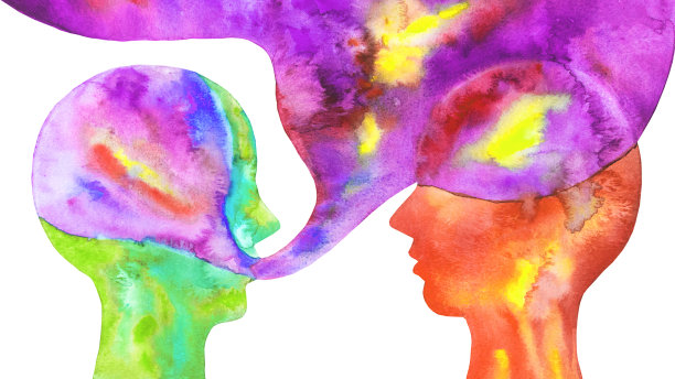 水彩画概念独白。沟通。白色背景。图片下载