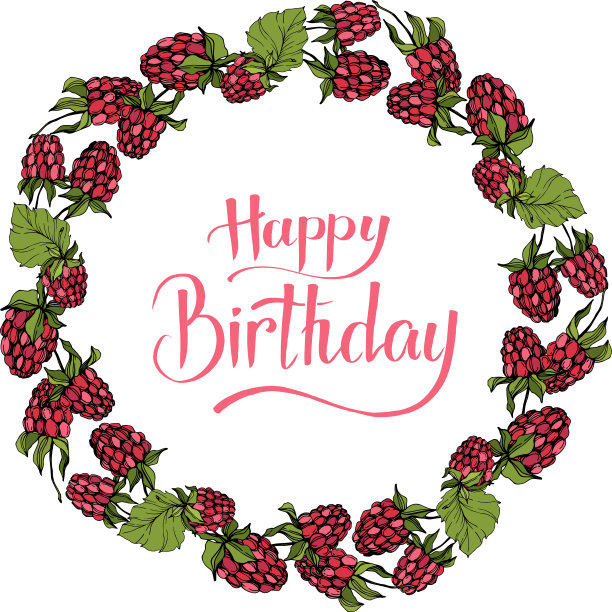 病媒树莓健康食品隔离。红绿镌刻水墨艺术。边框装饰方形。图片下载