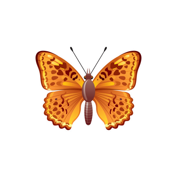 蝴蝶图标。3d逼真的蝴蝶昆虫与美丽的桔黄色翅膀。动物标志设计，海报，t恤印花，横幅。矢量插图孤立在白色背景图片下载
