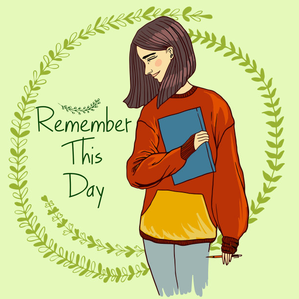 女孩用笔记本矢量插图手绘图片下载