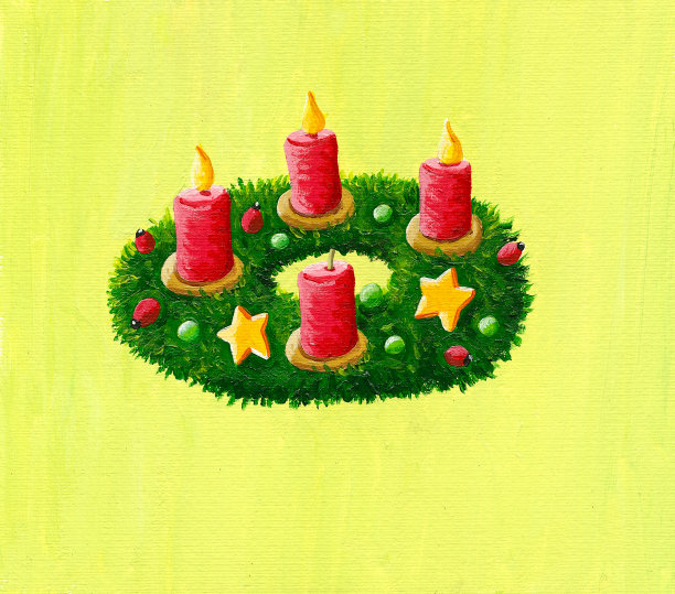 圣诞花环的丙烯酸插图-艺术内容图片下载