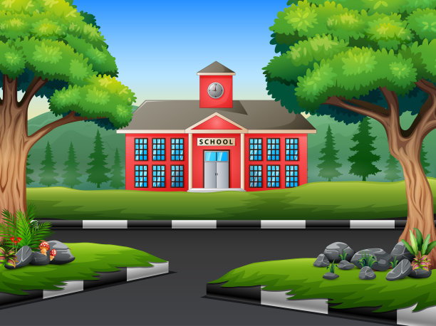 学校建筑与街道的背景图片下载