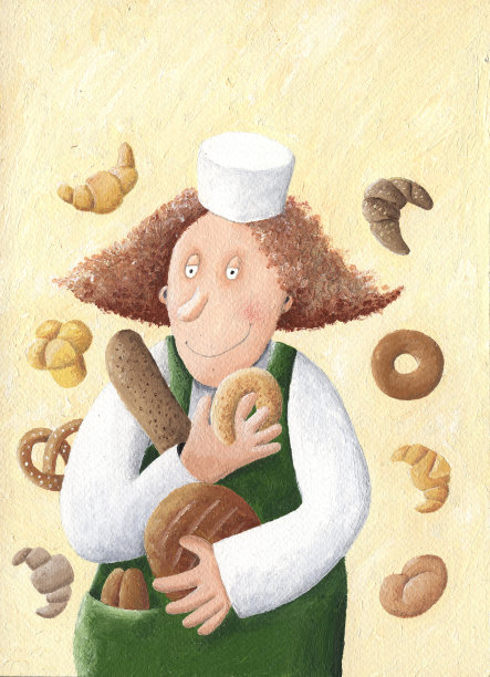 面包和蛋糕的丙烯酸插图图片下载