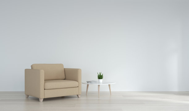 简约的客厅白色扶手椅家居室内斯堪的纳维亚设计，干净的现代家居设计背景，3d渲染图片下载