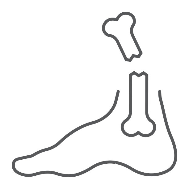 脚折细线图标，医疗保健，腿伤标志，矢量图形，白色背景上的线性模式。图片下载