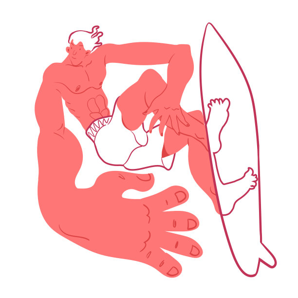 冲浪男人矢量图：时尚扁平线条风格人物图片下载