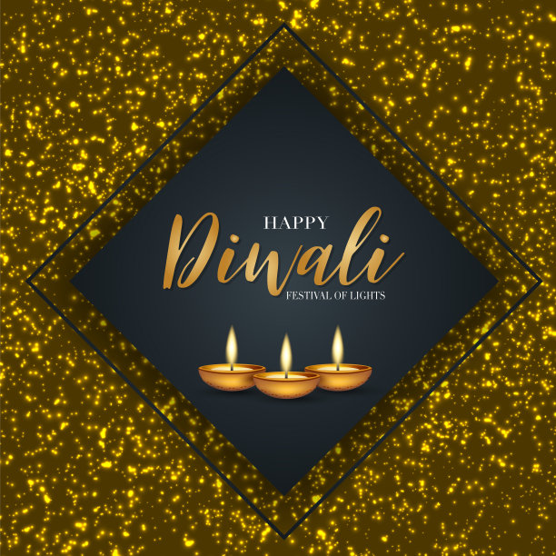 排灯节灯饰海报或传单设计。印度传统节日背景与迪亚油灯文字排版在一个金色的灰尘背景。华丽的旗帜庆祝。矢量插图。图片下载