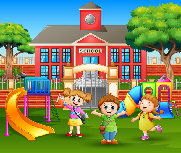在操场上玩耍的快乐幼儿园儿童图片下载