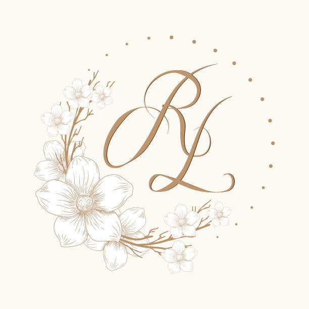 首字母RL标志模板。复古典雅的婚礼字母与花卉框架。在卡片、请柬、菜单、标签上用花的交织字母。平面设计页面，商业标志，精品店，咖啡馆，酒店。图片下载