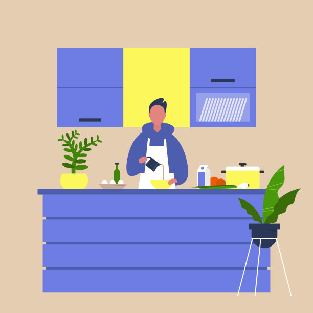 年轻男性首席厨师在厨房岛桌做饭图片下载