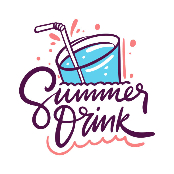 夏天喝。手绘矢量字母动机短语。卡通风格。图片下载