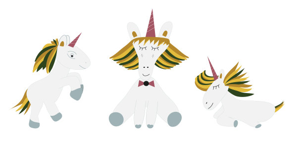 独角兽马色彩鲜艳，姿态多样，可爱，独特，插画-矢量图片下载