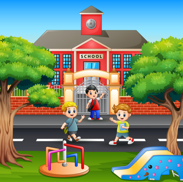 孩子们在学校前过马路图片下载