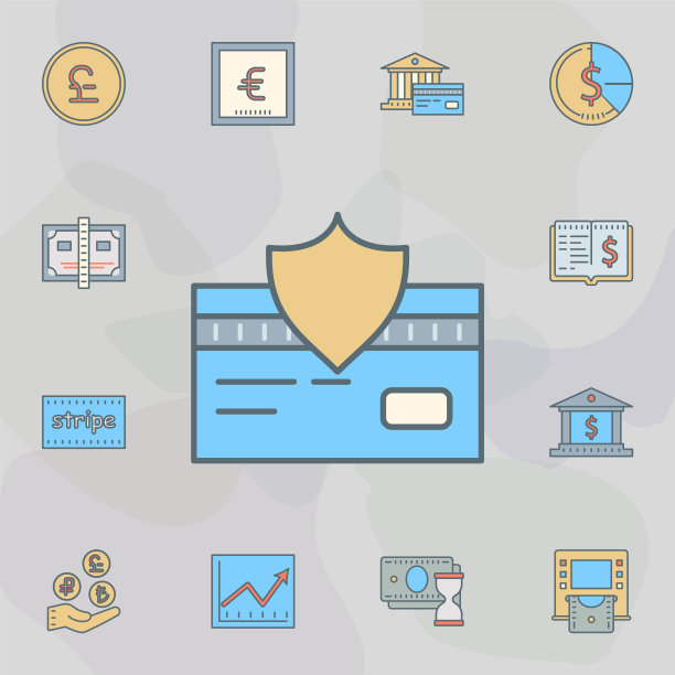 信用卡保护深色线条图标：银行通用设计，适用于网站和App开发图片下载