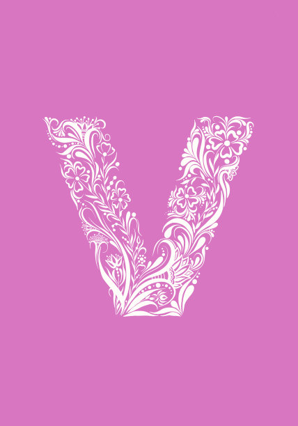 粉红色背景上的字母V花画图片下载