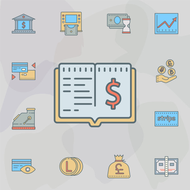 现金簿黄昏风格线图标。通用银行为网站设计和开发，应用程序开发图片下载