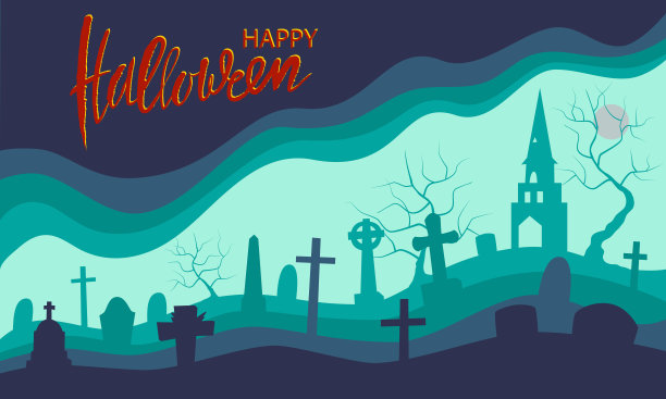 墓地、墓地和树木的黑色剪影图片下载