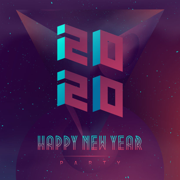 2020年新年晚会快乐。未来主义设计海报与抽象的3d元素在黑暗的空间。适用于封面、海报、音乐海报、dj传单等。行星和恒星的i插图。图片下载