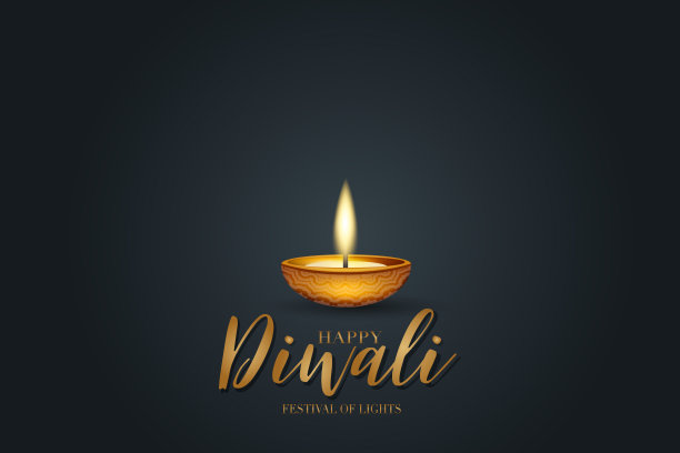 快乐排灯节灯饰海报设计。印度传统节日背景Diya油灯和金色文字排版在黑色的背景。华丽的旗帜庆祝。矢量插图。图片下载