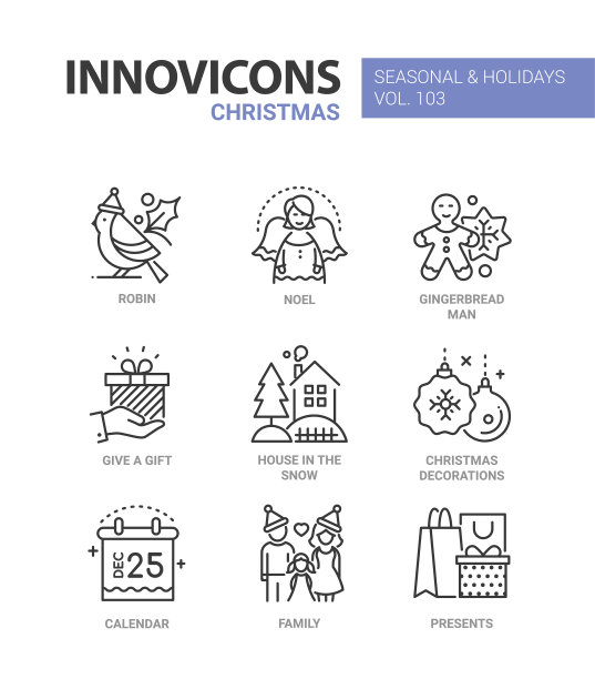 圣诞标志线设计风格向量图标集图片下载