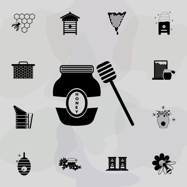 有机蜂蜜在罐子图标。通用集养蜂网站设计开发，应用程序开发图片下载