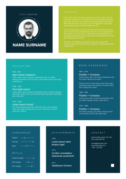 极简的蓝绿色简历模板图片下载