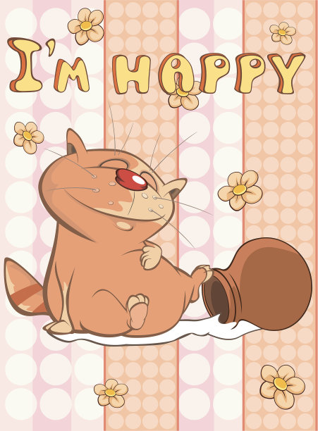 生日快乐卡片可爱的卡通人物猫。向量贺卡。快乐的时刻。祝贺图片下载