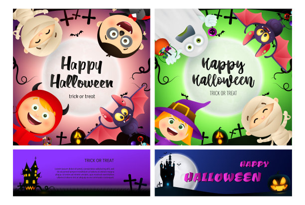 万圣节快乐，粉色的横幅，绿色的怪物图片下载