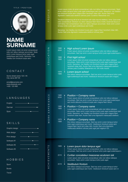 极简的蓝绿色简历模板图片下载