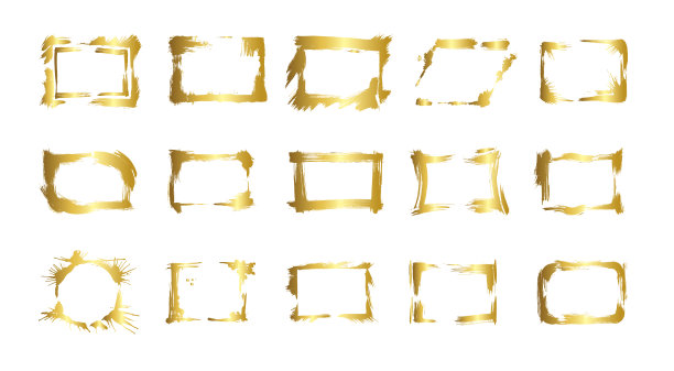 干刷帧矢量集。手绘艺术框架。金刻墨艺术。孤立的插画元素。图片下载