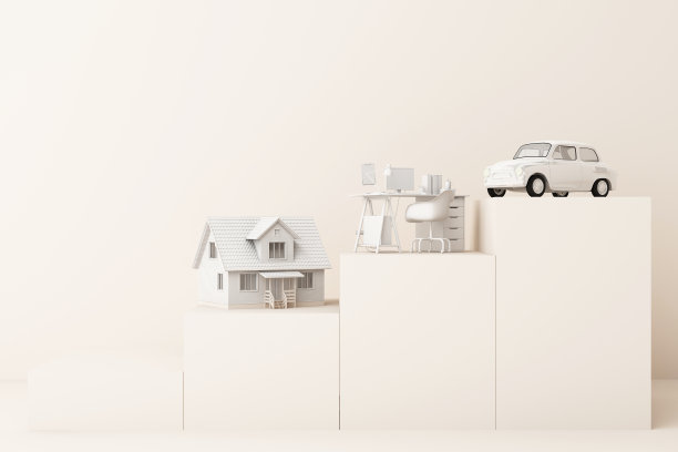 在白色基座上思考着家、车和工作的另一个空空间，生活3D渲染的概念图片下载