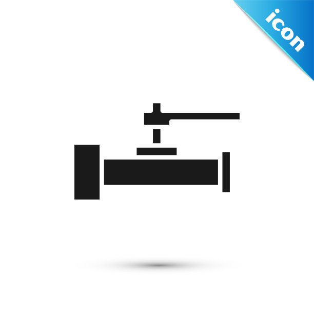 黑色工业金属管和阀门图标隔离在白色背景上。矢量图图片下载