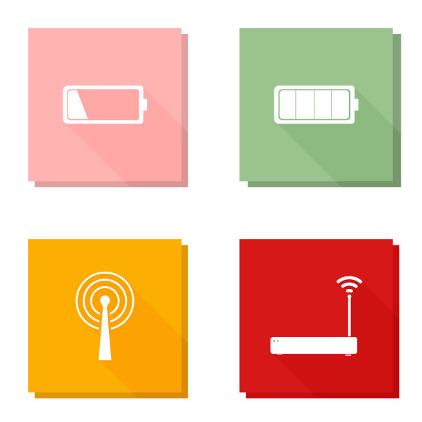 矢量图标设置长阴影WiFi矢量图标。充满电池，Wi-Fi发射器标志插图。图片下载