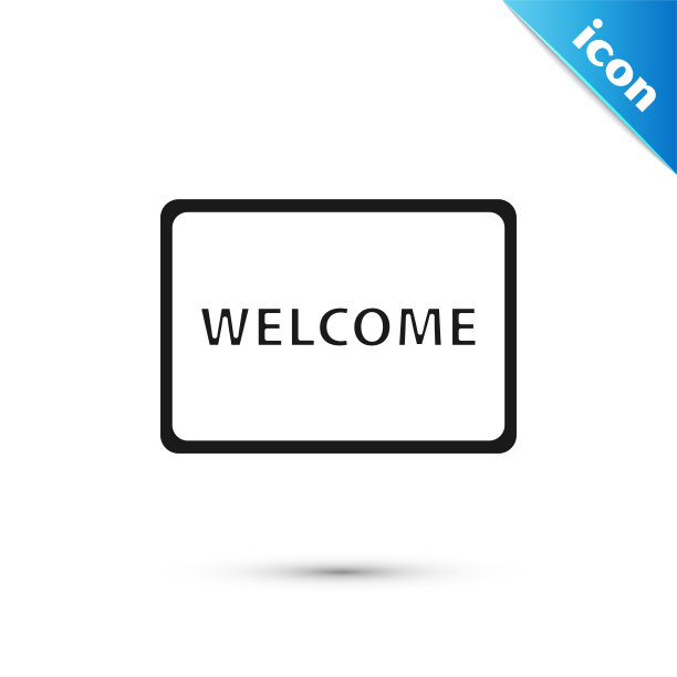 黑色门垫与文本欢迎图标隔离在白色背景。欢迎的迹象。矢量图图片下载