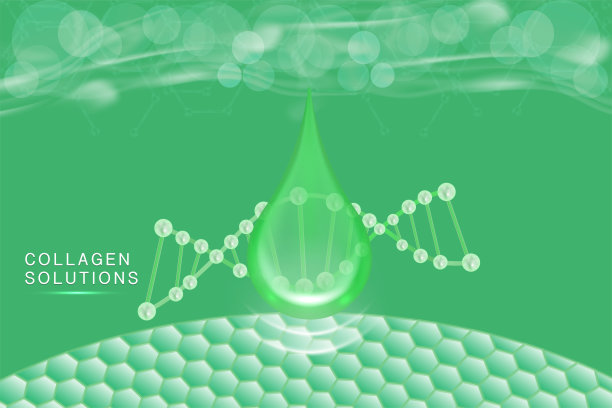透明质酸皮肤液广告，绿色胶原蛋白血清滴与化妆品广告背景随时使用图片下载