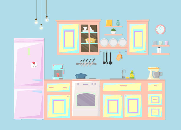 厨房内部。矢量插图。图片下载