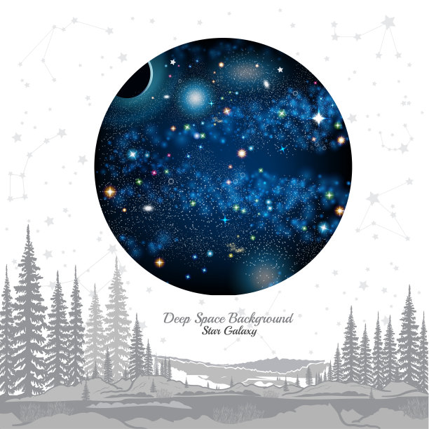 圆形空间与恒星行星在太空中白色的背景与灰色的星座和森林图片下载