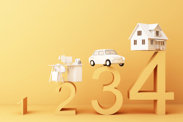 想想家，车和工作上的另一个空白的黄色数字，生活的概念3D渲染图片下载