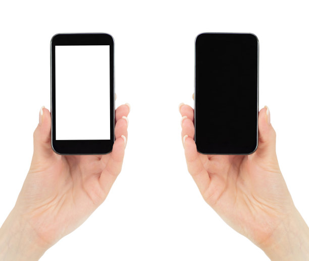 现代手机在一个女人的手中孤立图片下载