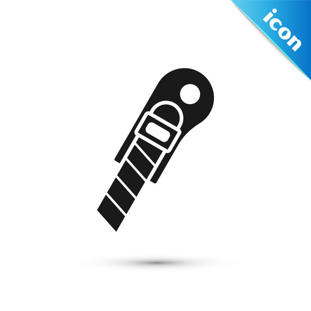 黑色文具刀图标孤立在白色背景上。办公室切纸机。矢量图图片下载