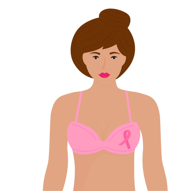 全国乳腺癌宣传月。一个穿着带粉色丝带胸罩的女孩图片下载