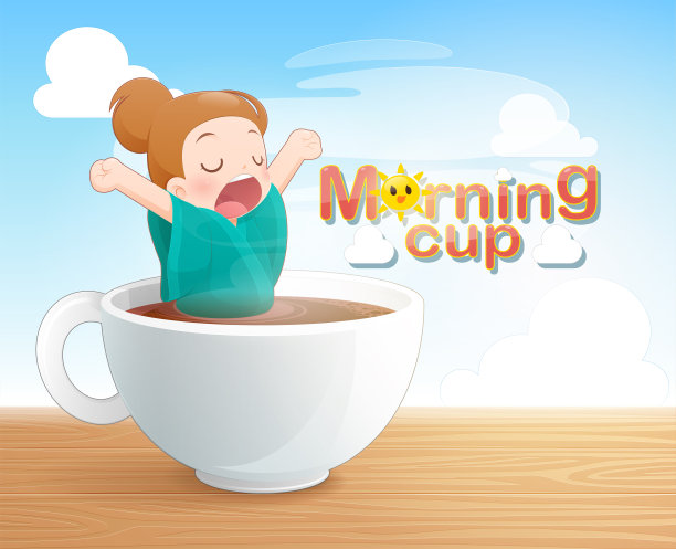 打哈欠的女人在一杯黑咖啡图片下载