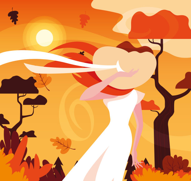 女人在秋天矢量设计图片下载