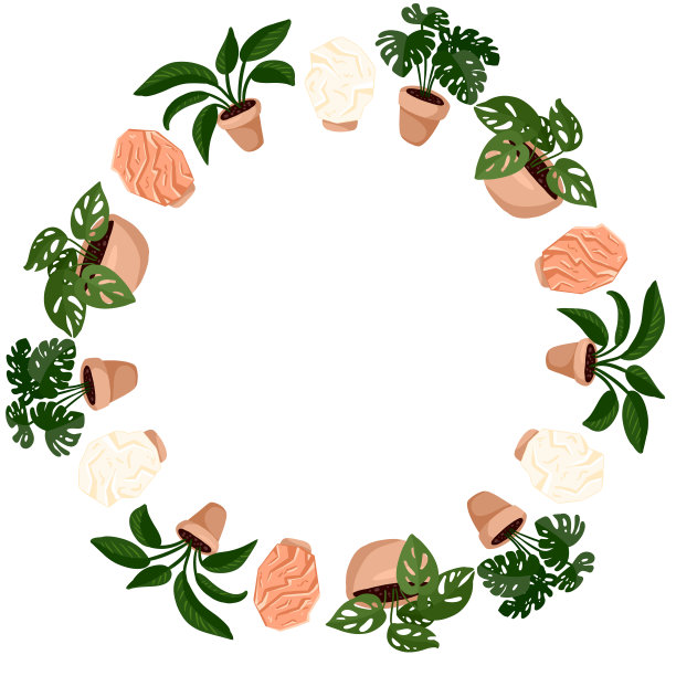 可爱的盆栽植物和盐灯卡通风格花环装饰设计。一套hygge多肉植物。舒适的lagom斯堪的纳维亚风格植物系列图片下载